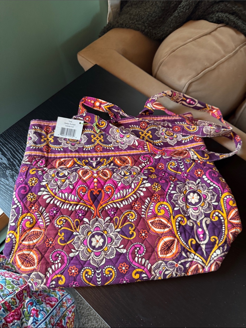 Vera Bradley Purple Paisley Floral Quilted Tote with Orange & Pink Accents